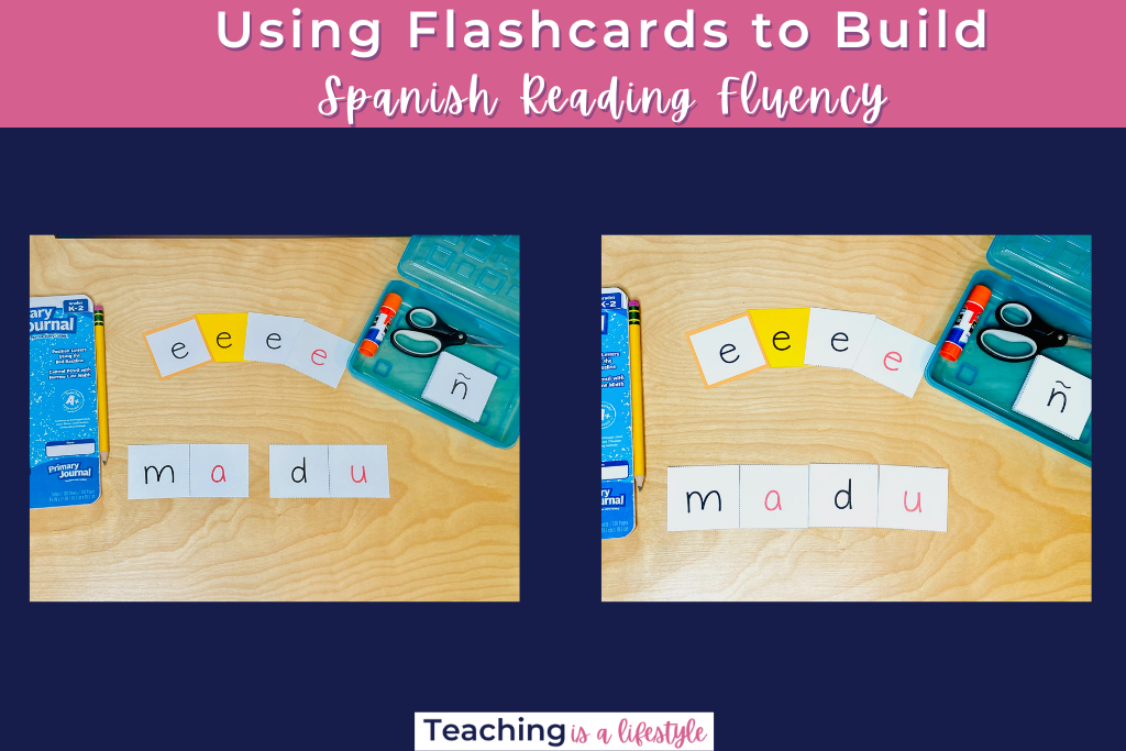 blending syllables together to make words using lowercase spanish flashcards